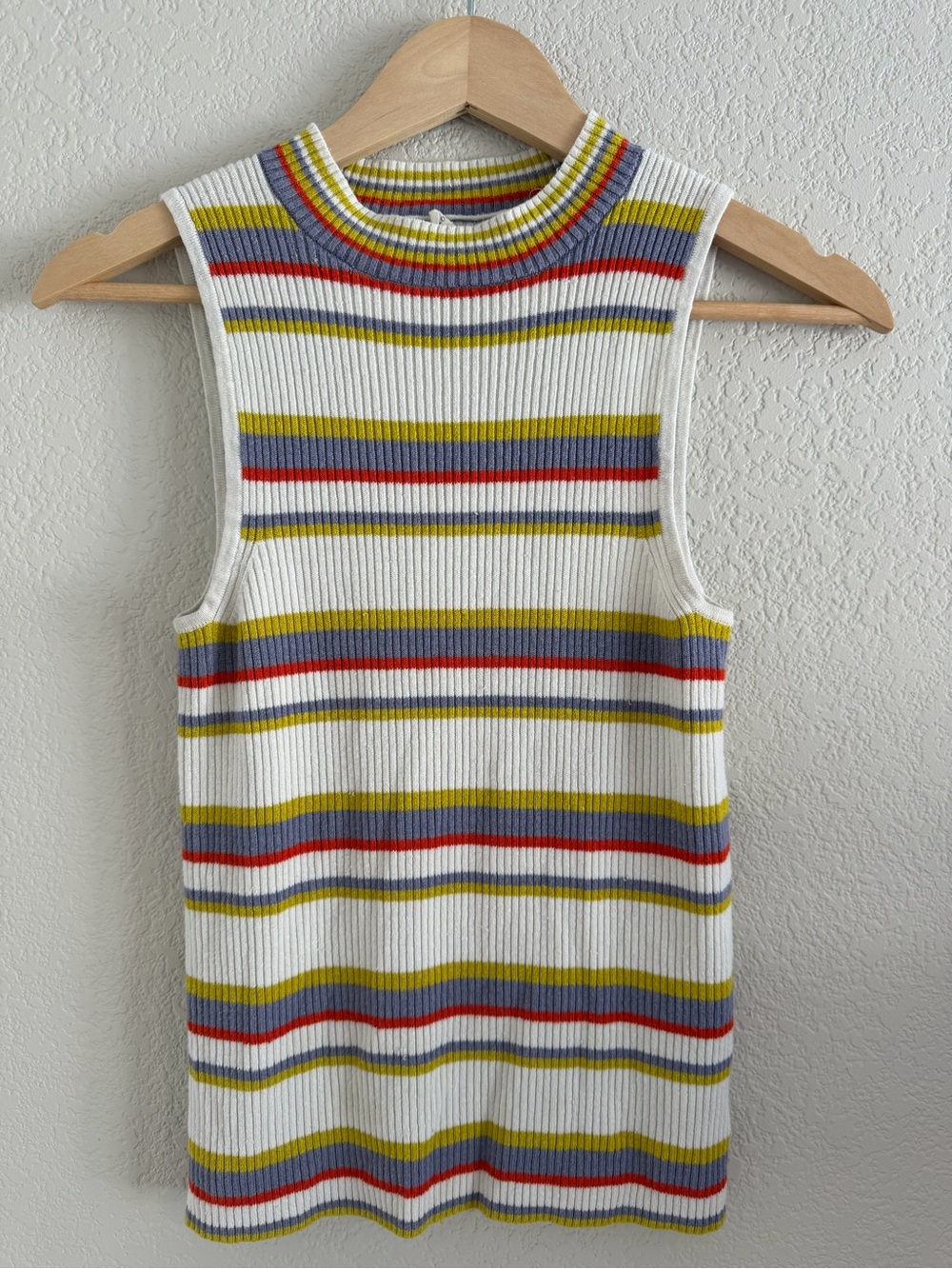 Anthropologie Moth Striped Ribbed Knit Mock Neck Tank Top Women's Medium